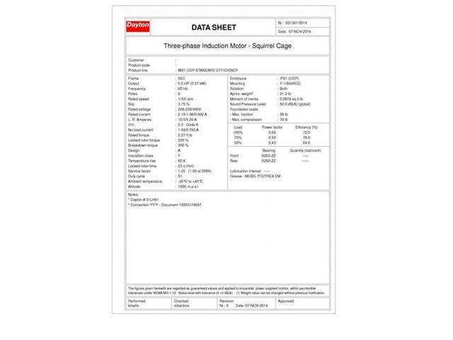 DAYTON 31LH61 Three-Phase General Purpose Motor, 1/2 HP, 56C Frame, 230/460V AC
