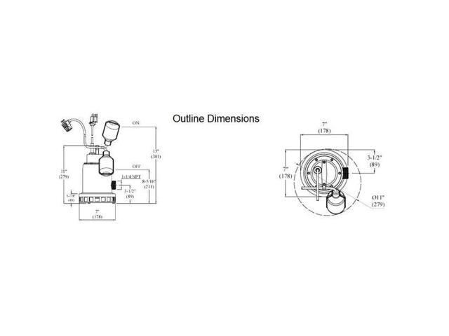 DAYTON 3YU75 1/2 HP 1-1/4' M Submersible Sump Pump 120V AC Tether