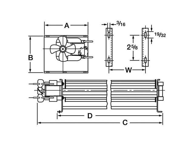 DAYTON 1TDU4 Rectangular OEM Blower, 2736 RPM, 1 Phase, Direct Drive, C45