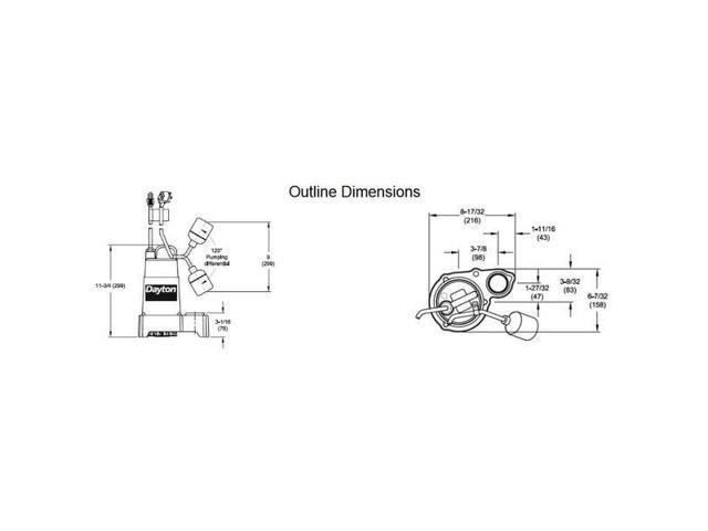 DAYTON 4HU67 1/4 HP 1-1/2' F Submersible Sump Pump 120V AC Tether