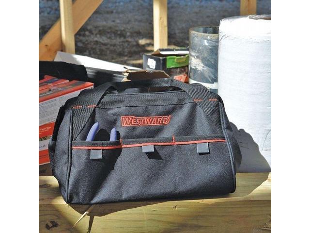 WESTWARD 53JW42 WESTWARD Tool Bag, 3 Outside Pockets, Polyester, Black, 13' W x