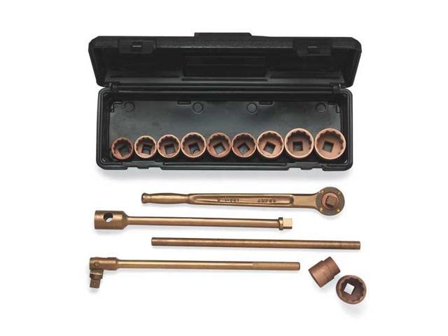 AMPCO W-290 1/2' Drive Nonsparking Socket Wrench Set, SAE, 9 pcs