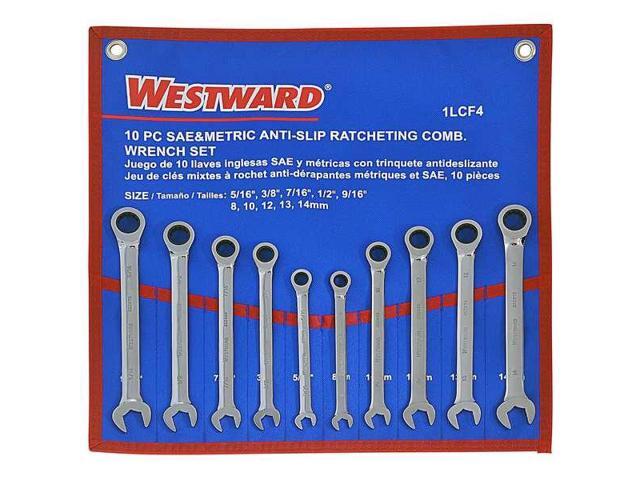 WESTWARD 1LCF4 Ratcheting Wrench Set,Pieces 10