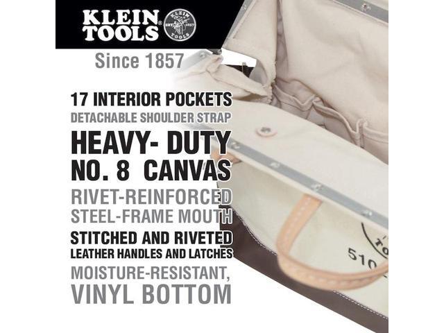 KLEIN TOOLS 5102-24SP Tool Bag, Brown, Canvas, 17 Pockets