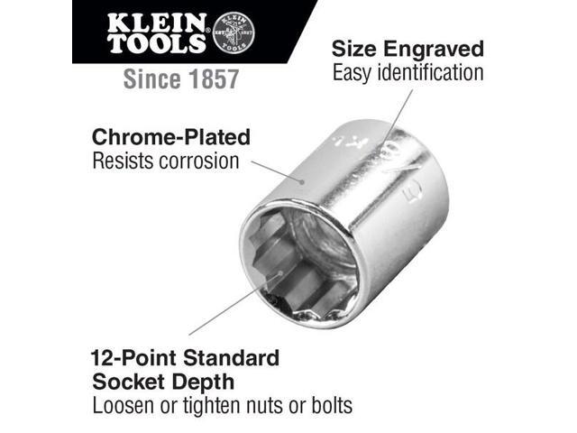 KLEIN TOOLS 65512 1/2' Drive Socket Wrench Set, SAE, 16 pcs