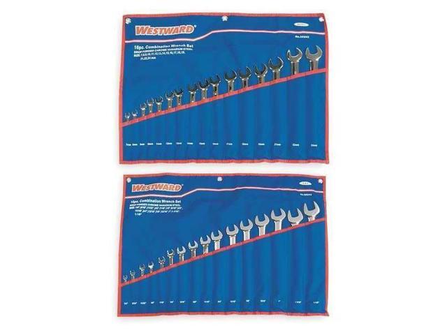 WESTWARD 3XU43 Combo Wrench Set,1/4-1-1/8 in, 7-24 mm, 32-Piece