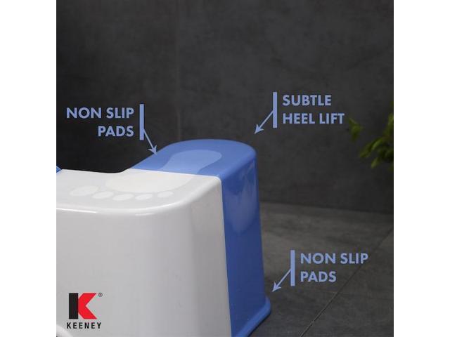 keeney manufacturing sqt1c 7' bathroom stool storage bin for cleaning wipes with tablet/smartphone holderwhite/blue toilet foot rest