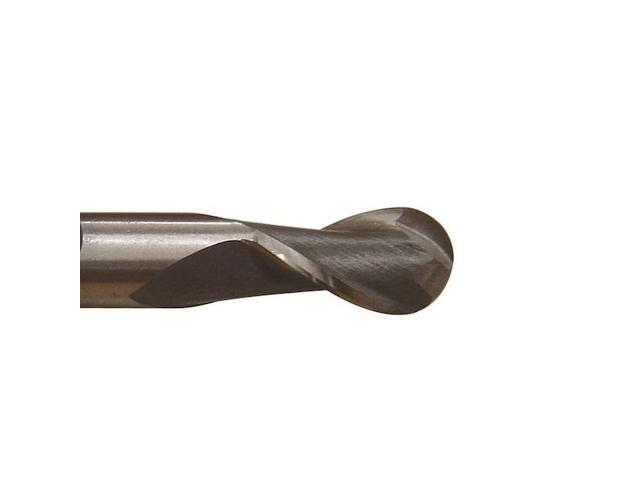 Drill America DWCT Series High-Speed Steel End Mill, Polished Finish, 2 Flute, Ball End, 3/4' Cutting Length, 3/8' Cutting Diameter, 2-9/16'...