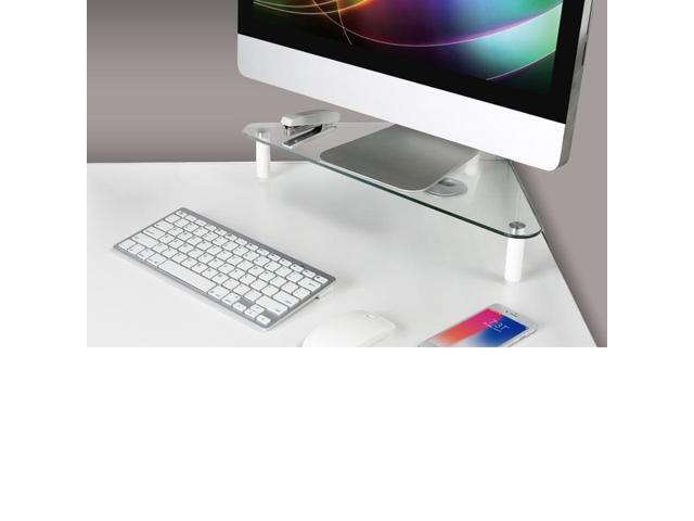 Kantek Glass Corner Monitor Riser with 5mm Tempered Glass Platform and 40-Pound Capacity, 19.7-Inch W x 11-Inch D x 3.25-Inch H, Clear Glass (MS390)