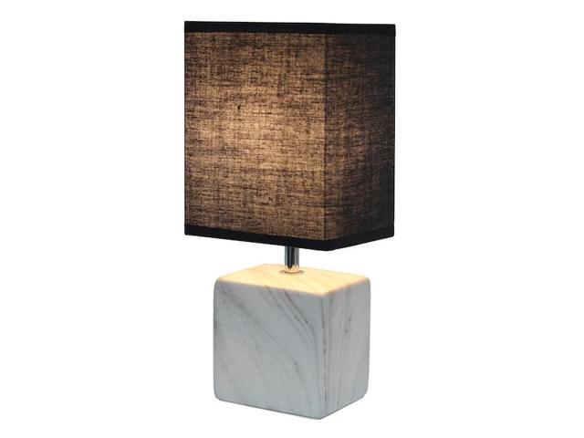 Simple Designs Petite Marbled Ceramic Table Lamp with Fabric Shade, White with Black Shade