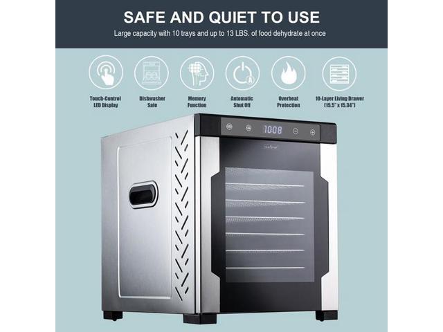 NutriChef NCFD10S 10 Shelf 900W Kitchen Countertop Food Dehydrator with Timer
