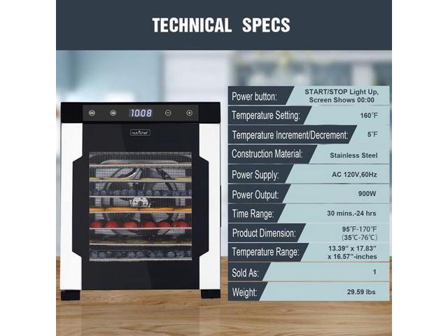 NutriChef NCFD10S 10 Shelf 900W Kitchen Countertop Food Dehydrator with Timer