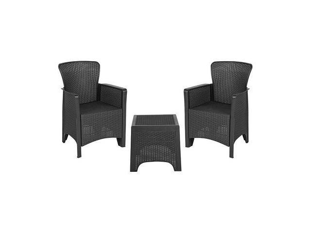 Photos - Garden Furniture Flash Furniture Dark Gray Faux Rattan Plastic Chair Set with Matching Side Table 889142462 