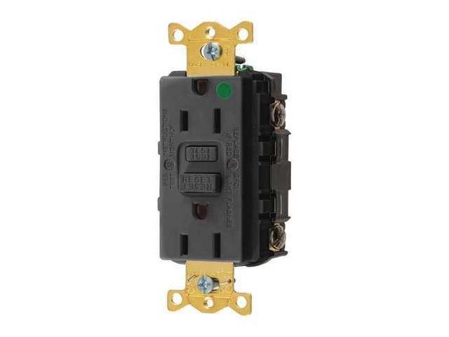 HUBBELL WIRING DEVICE-KELLEMS GFR82BLK GFCI Receptacle,15A,125VAC,5-15R,Black