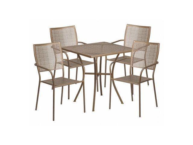 Photos - Garden Furniture Flash Furniture 28" Square Gold Indoor-Outdoor Steel Patio Table Set with 4 Square Back Ch 