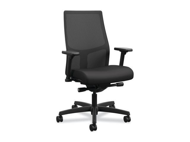 HON Ignition HIWMMKD Task Chair 2.0 - 4-Way Stretch Mid-Back Mesh Task Chair - Supports 300 lb - 17' to 21' Seat Height - Black Seat/Back Black...