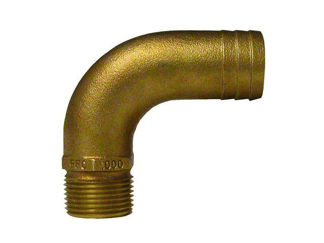 GROCO 1 NPT-90 X 1 1/8 ID HOSE BARB FULL FLOW ELBOW