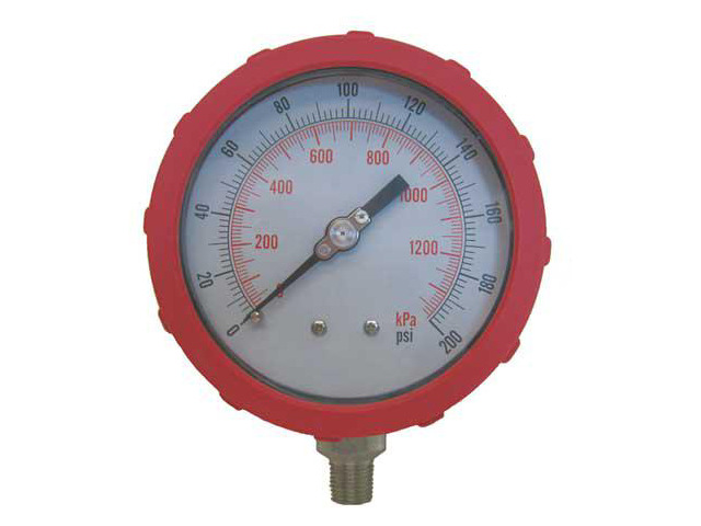 ZORO SELECT 4EFJ4 Pressure Gauge, 0 to 200 psi, 1/4 in MNPT, Plastic, Red