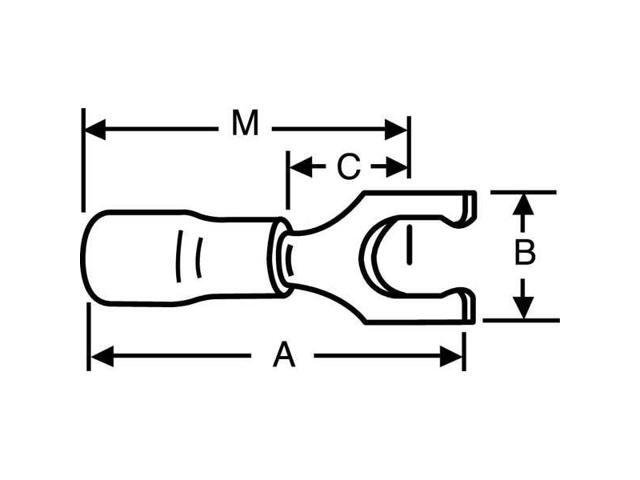 STA-KON RA18-6FL Fork Terminal, #6 Stud Size, 16 AWG, 600 V, Nylon Insulated,