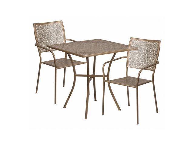 Photos - Garden Furniture Flash Furniture 28" Square Gold Indoor-Outdoor Steel Patio Table Set with 2 Square Back Ch 