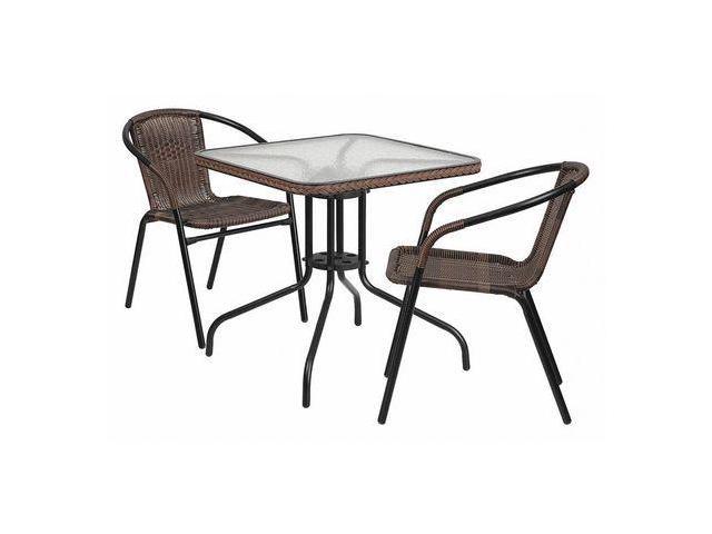Photos - Garden Furniture Flash Furniture Lila 28" Square Table with 2 Rattan Stack Chairs Dark Brow 