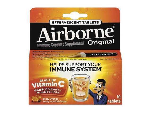 Airborne 30004 - Immune Support Effervescent Tablet, Orange, 10/Box