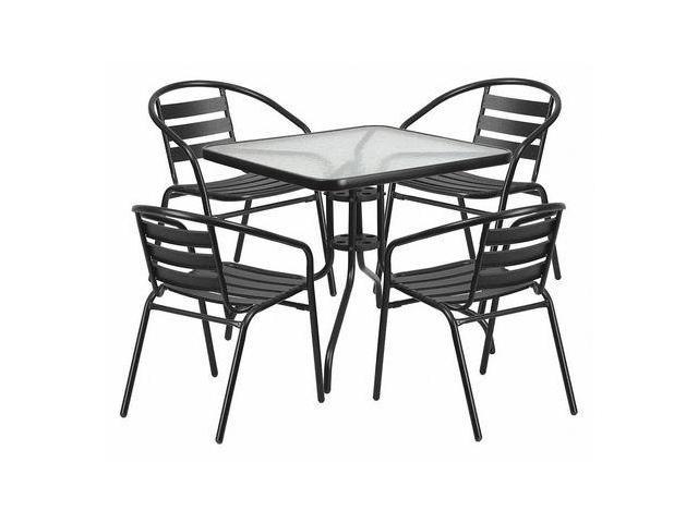 Photos - Garden Furniture Flash Furniture Lila 31.5" Square Table with 4 Slat Stack Chairs Black (TL 