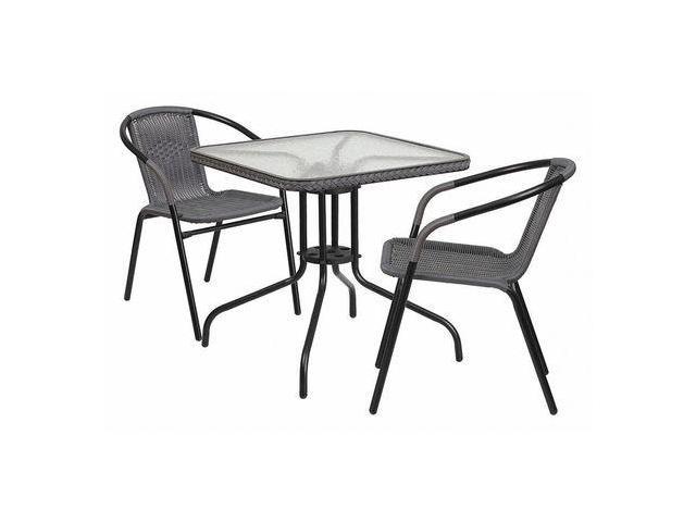 Photos - Garden Furniture Flash Furniture Lila 28" Square Table with 2 Rattan Stack Chairs Gray (TLH 