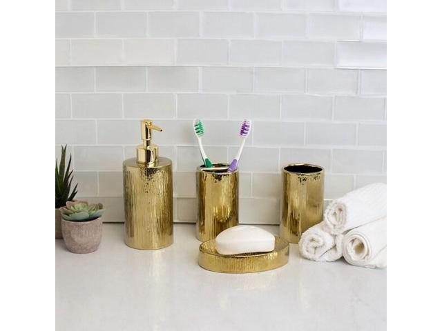 BLUE DONUTS BD3871462 Blue Donuts 4 Piece Ceramic Bathroom Set, Gold