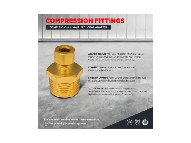 EVERFLOW C68R-1412-NL 1/4' O. D. COMP x 1/2' MIP Reducing Adapter Pipe Fitting,