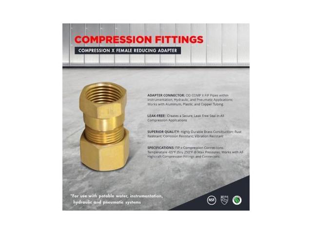 EVERFLOW C66R-5812-NL 5/8' O. D. COMP x 1/2' FIP Reducing Adapter Pipe Fitting,