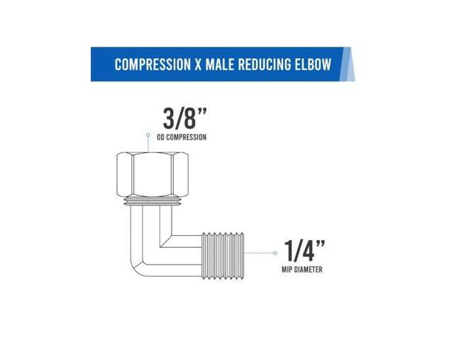 EVERFLOW C69R-3814-NL 3/8 O. D. COMP x 1/4 MIP Reducing 90 Degree Elbow Pipe