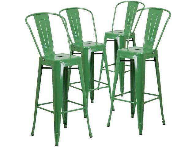 Flash Furniture Commercial Grade 30' High Green Metal Indoor-Outdoor Barstool with Removable Back 4 Pack (4CH3132030GBGN)