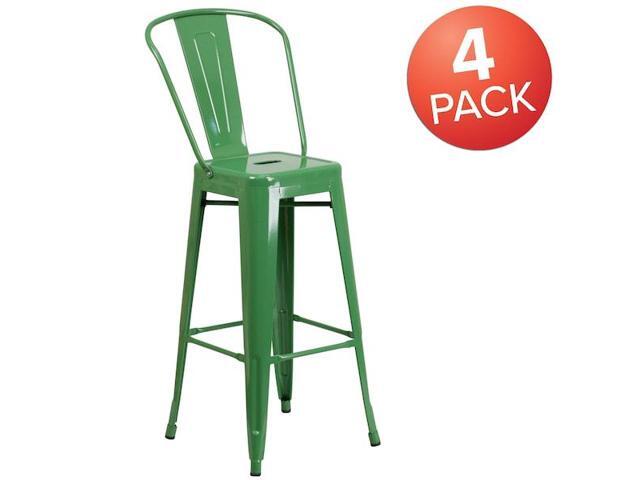Flash Furniture Commercial Grade 30' High Green Metal Indoor-Outdoor Barstool with Removable Back 4 Pack (4CH3132030GBGN)