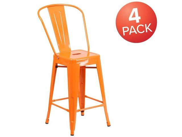 Flash Furniture 24' High Orange Metal Indoor-Outdoor Counter Height Stool with Removable Back 4 Pack (4CH3132024GBOR)