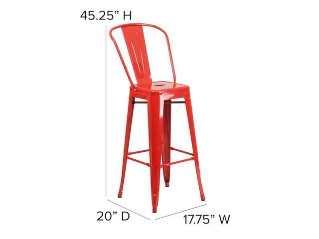Flash Furniture Commercial Grade 30' High Red Metal Indoor-Outdoor Barstool with Removable Back 4 Pack (4CH3132030GBRED)