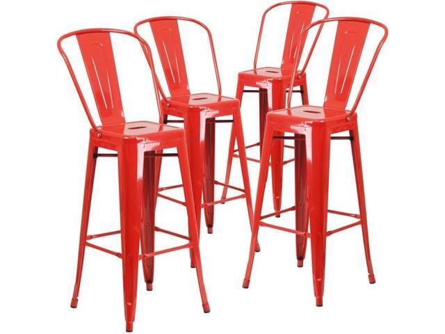 Flash Furniture Commercial Grade 30' High Red Metal Indoor-Outdoor Barstool with Removable Back 4 Pack (4CH3132030GBRED)