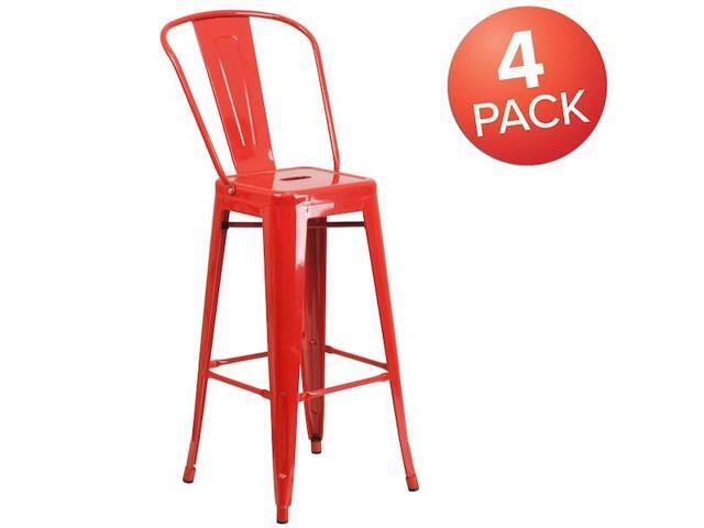 Flash Furniture Commercial Grade 30' High Red Metal Indoor-Outdoor Barstool with Removable Back 4 Pack (4CH3132030GBRED)
