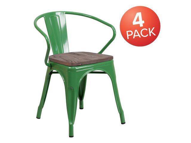 FLASH FURNITURE 4-CH-31270-GN-WD-GG Green Metal Chair with Wood Seat and Arms