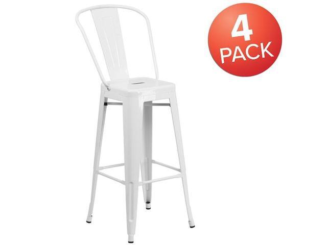 Flash Furniture Commercial Grade 30' High White Metal Indoor-Outdoor Barstool with Removable Back 4 Pack (4CH3132030GBWH)