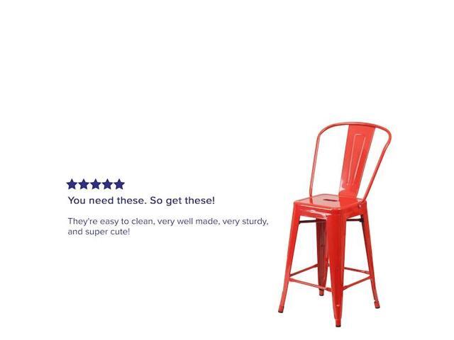 Flash Furniture Commercial 24' High Red Metal Indoor-Outdoor Counter Height Stool with Removable Back 4 Pack (4CH3132024GBRED)