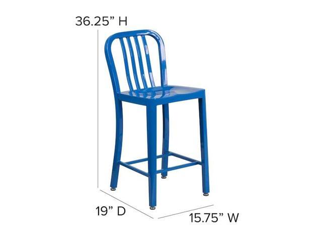 Flash Furniture 24' High Blue Metal Indoor-Outdoor Counter Height Stool with Vertical Slat Back 2 Pack (2CH6120024BL)