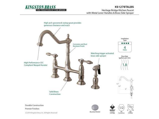Kingston Brass KS1278TALBS Tudor 8' Center Kitchen Faucet With Brass Sprayer