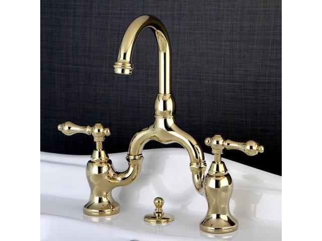 kingston brass ks7992al english country lavatory faucet with brass popup, polished brass