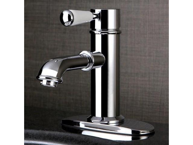kingston brass ks7411dpl single porcelain lever handle lavatory faucet with brass popup with 5' spout reach, polished chrome