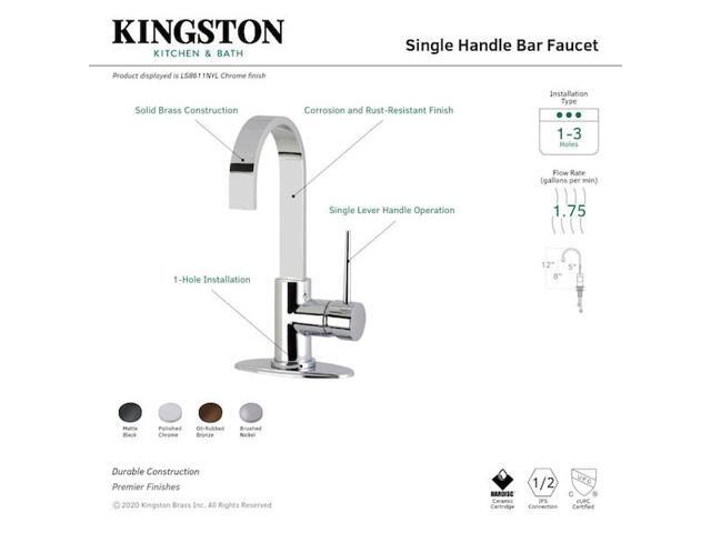Kingston Brass LS8618NYL New York One-Handle 1-Hole Deck Mounted Bar Faucet, Brushed Nickel