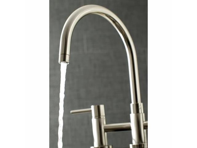 Kingston Brass KS8278DLBS Concord Two-Handle Bridge Kitchen Faucet with Brass Side Sprayer, Brushed Nickel