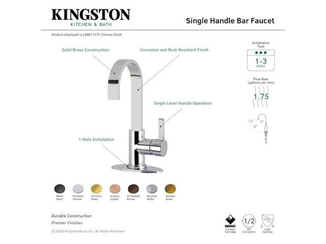 Kingston Brass LS8618CTL Continental One-Handle 1-Hole Deck Mounted Bar Faucet, Brushed Nickel