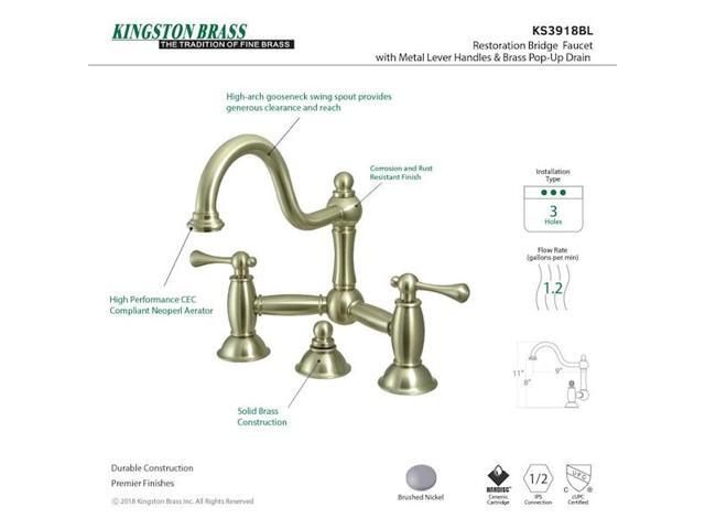 Kingston Brass KS3918BL Restoration Bathroom Bridge Faucet, Brushed Nickel