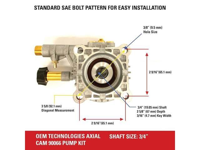 SIMPSON 90028 Axial Cam Pump Kit, 3300 PSI, 2.4 GPM, 3/4 in OD, Aluminum,